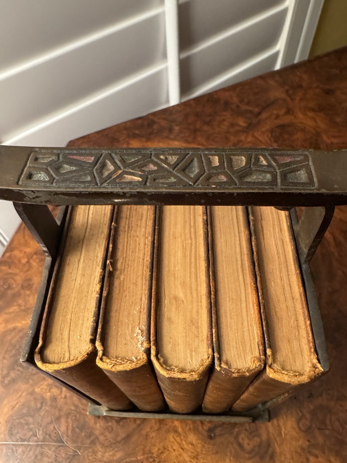 Vintage 5 Leather Bound Books of Moses (TorahSet) Hebrew with Metal Book Holder