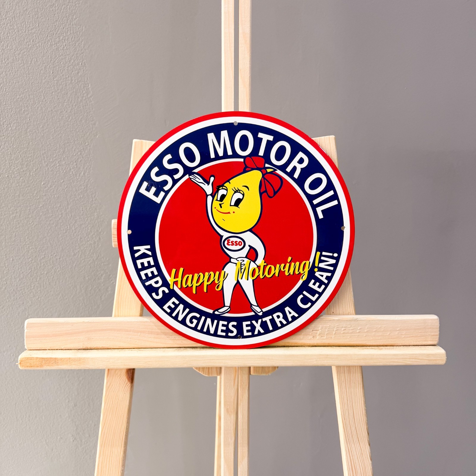 Esso Motor Oil Happy Motoring Female Mascot Metal Sign – 30 cm / 11.8”