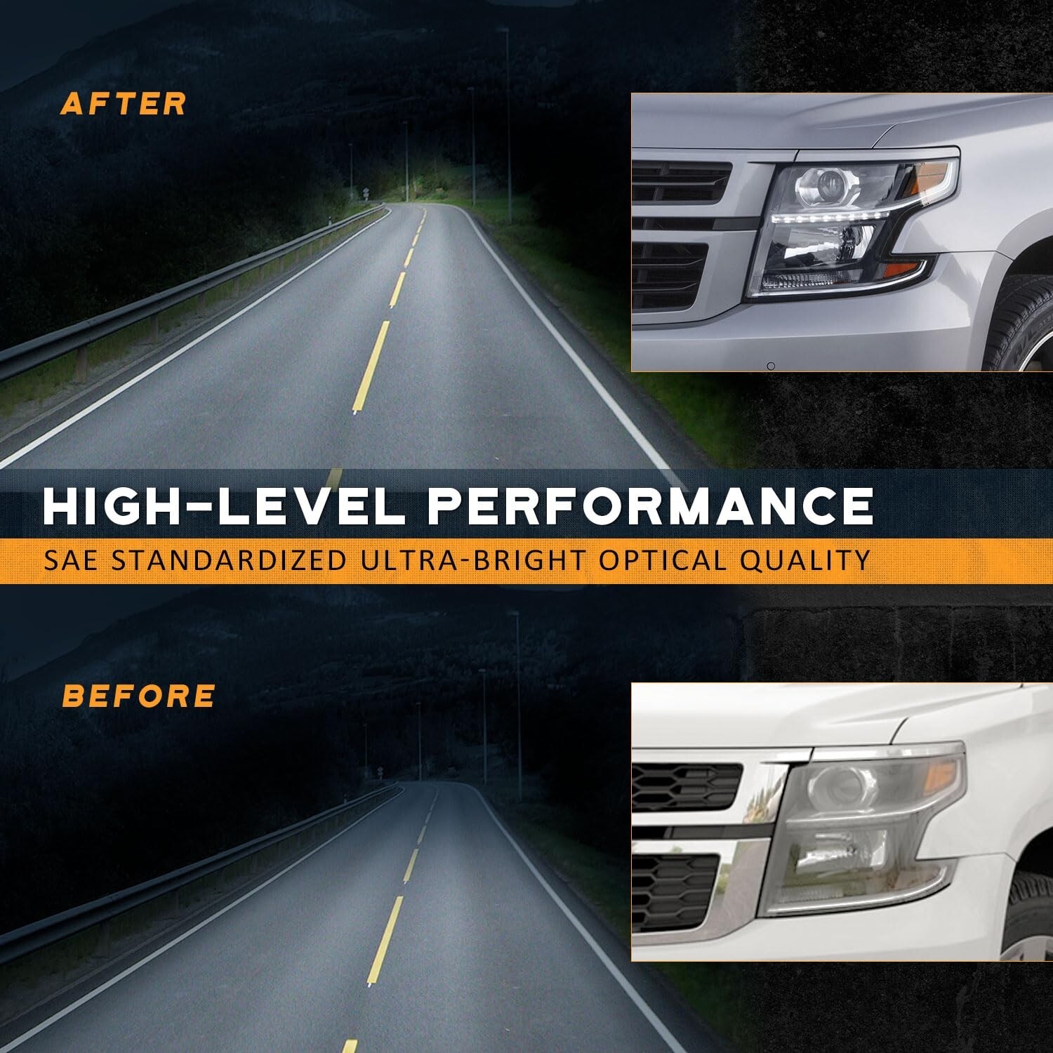 WEELMOTO Black Headlights For 2015-2020 Chevy Tahoe Suburban Chrome Lamps LH+RH