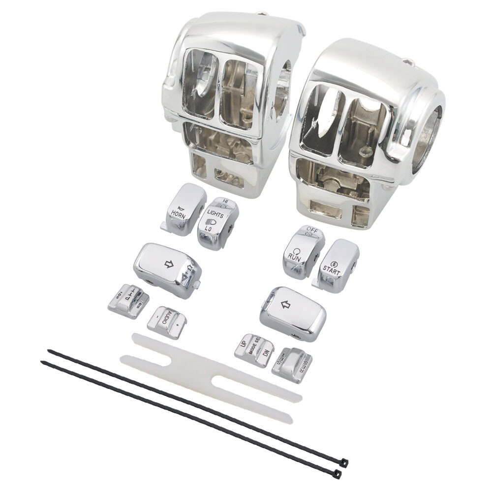 Chrome Switch Housing Covers with 10pcs Button Caps for Harley Touring 1996-2013