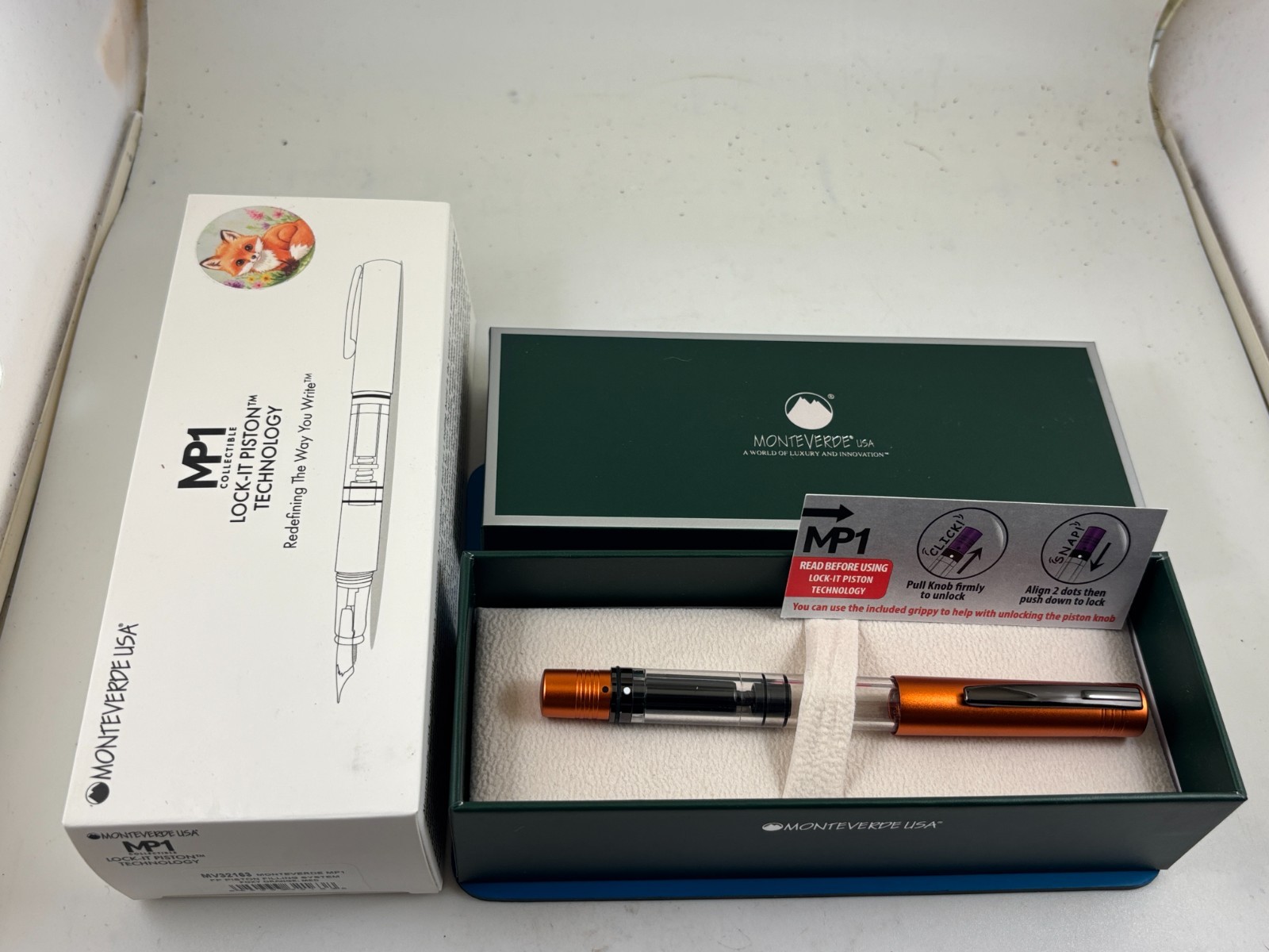 Judd's NEW Monteverde MP1 Lock It Piston Foxy Orange Fountain Pen w/Medium Nib