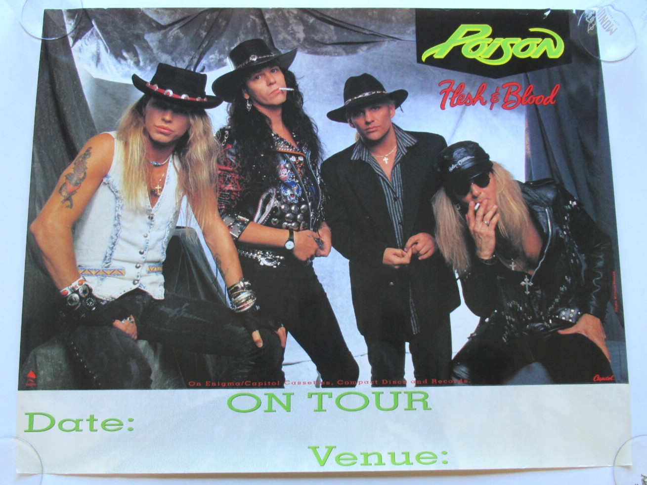VINTAGE 1990 POISON FLESH & BLOOD PROMO 24x30 RECORD STORE ON TOUR POSTER BRET
