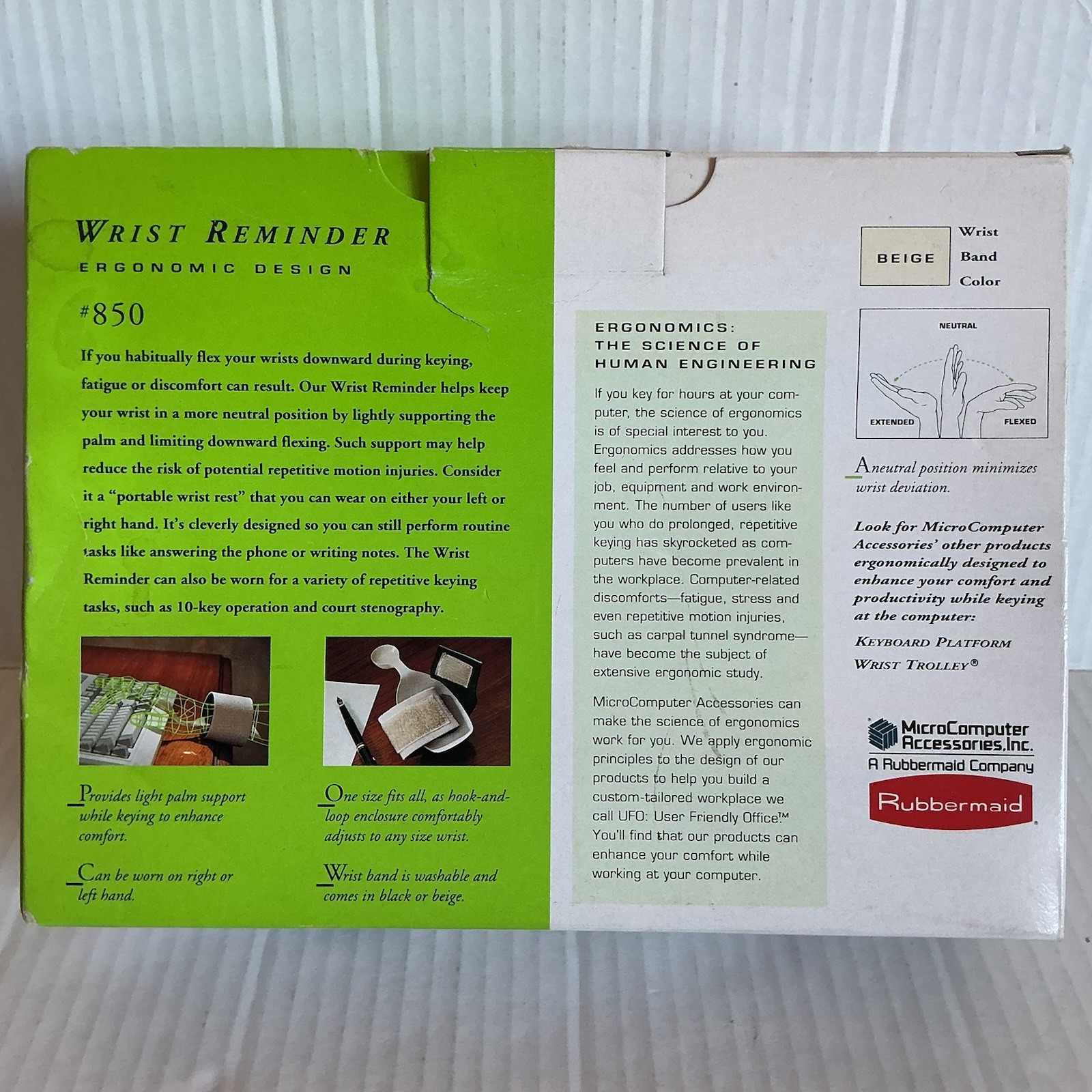 Wrist Reminder Typing Wrist Band MicroComputer Accessories Rubbermaid NEW NOS