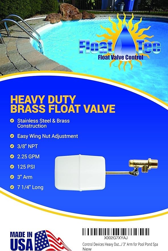Heavy Duty Leveler Auto Fill 3/8" Water Float Valve with 3" Arm for Pool & Spa