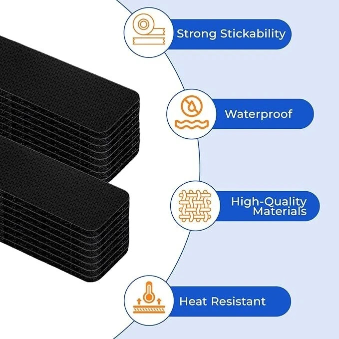 20 Sets Heavy Duty Hook & Loop Adhesive Strips 1x4” Black Sticky Back Fastener