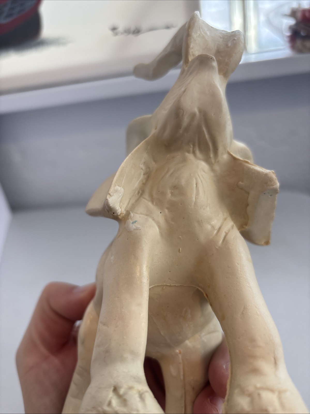 Elephant Figurine Trunk Up. White. Resin Or Alabaster? 1.2 Lbs