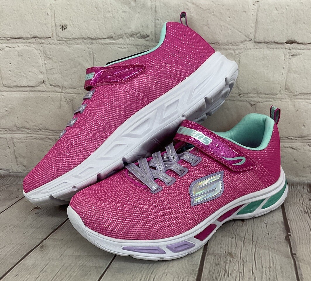 Skechers LiteBeems Shimmer Fashion Girls Hot Pink Lavender Shoes Light Up Size 5