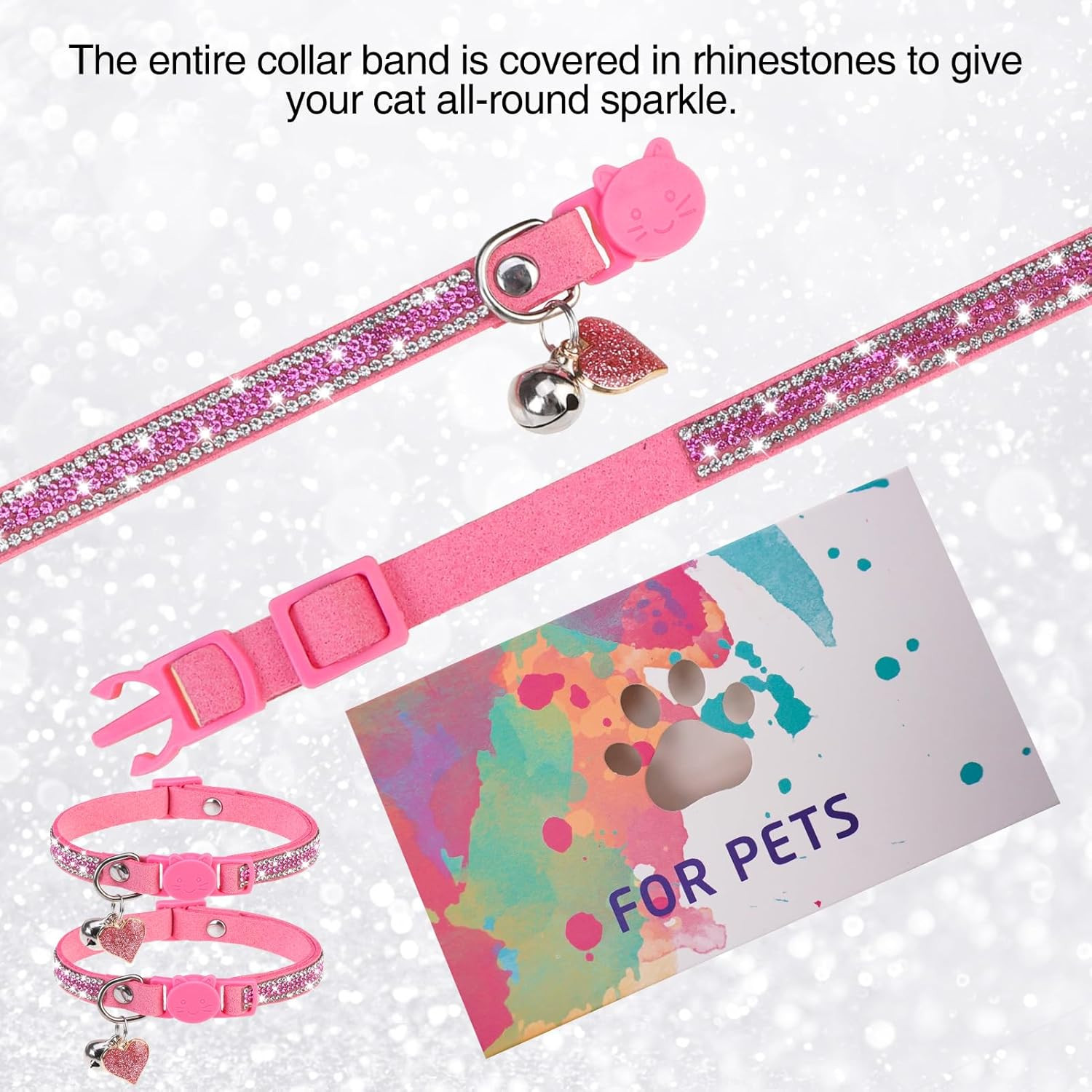 Rhinestone Cat Collar Breakaway with Bell Safety Buckle, 2 Pack Bling Diamond Ki
