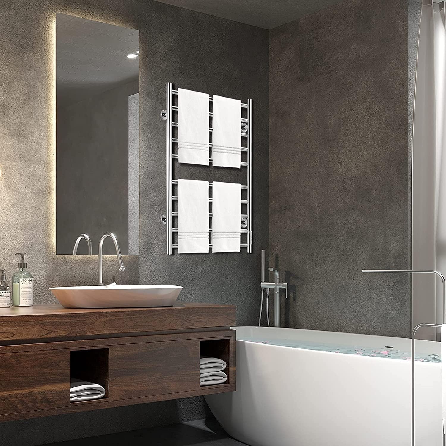 Electric Heated rack towel Warmer 10 Stainless Steel Bars Drying Bathroom silver