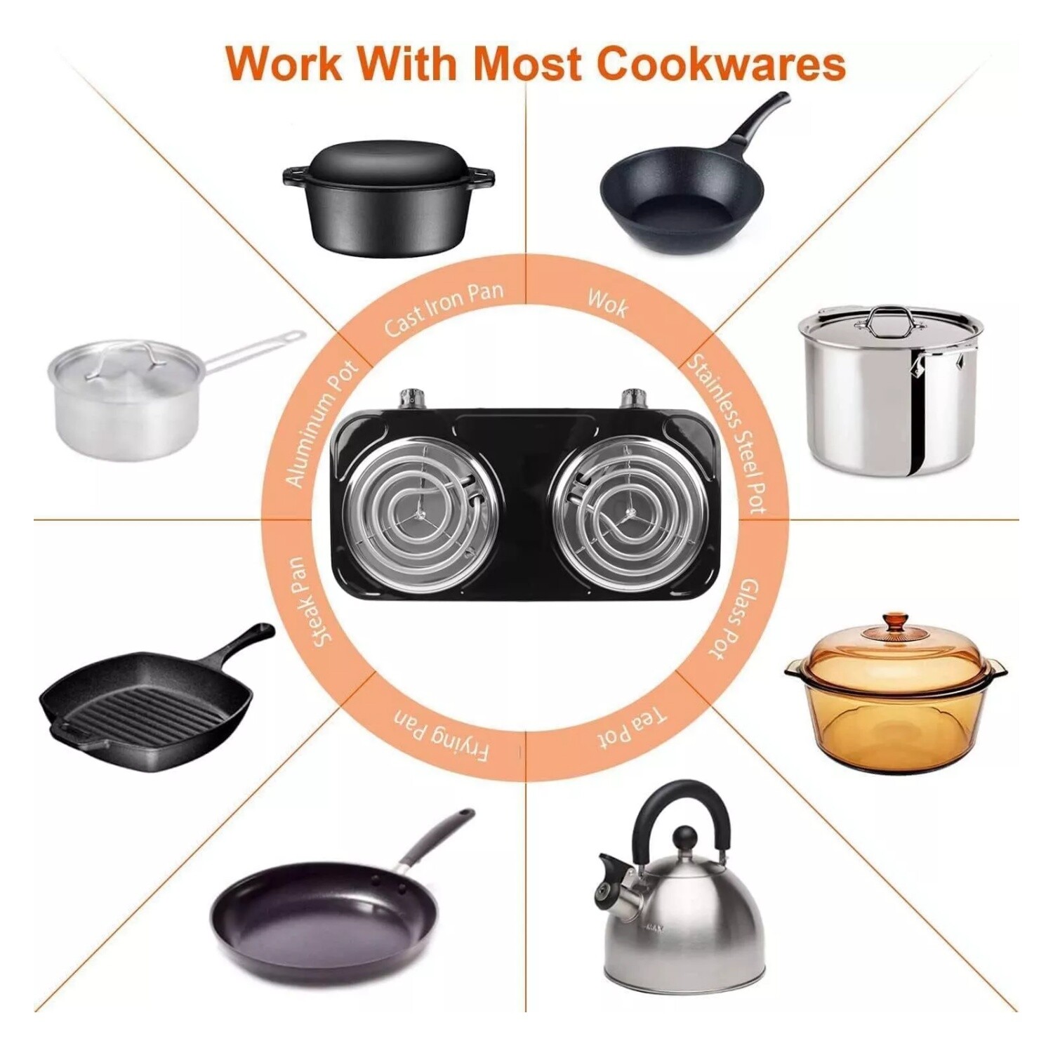 2000W Portable Kitchen Electric Double Burner Hot Plate Cooktop Cooking Stove US