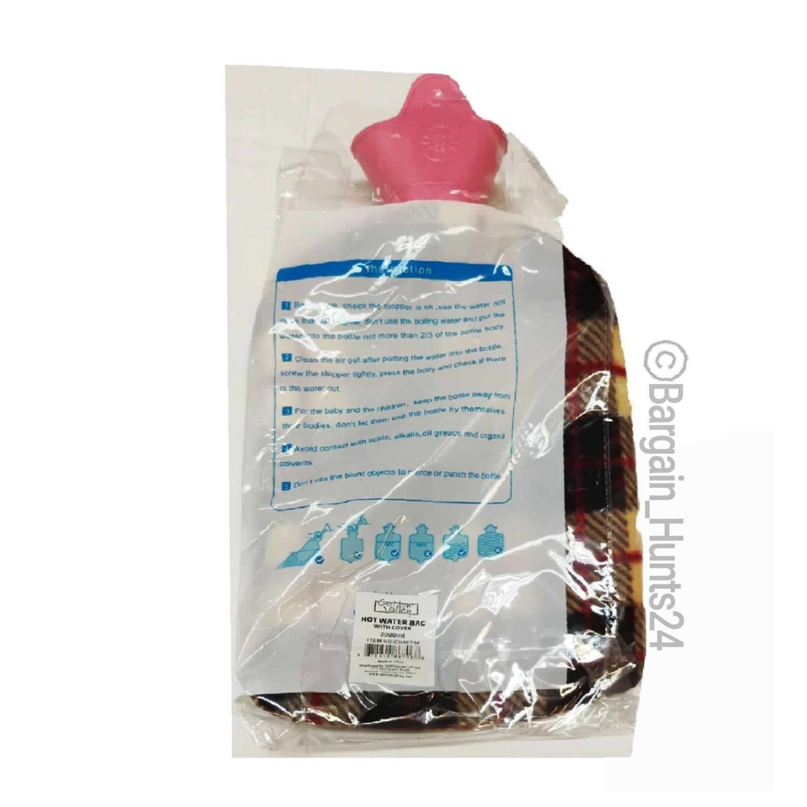 Hot Water Bottle with Plush Cover Rubber Bag For Warm Therapy 2000ml (Pack of 1)