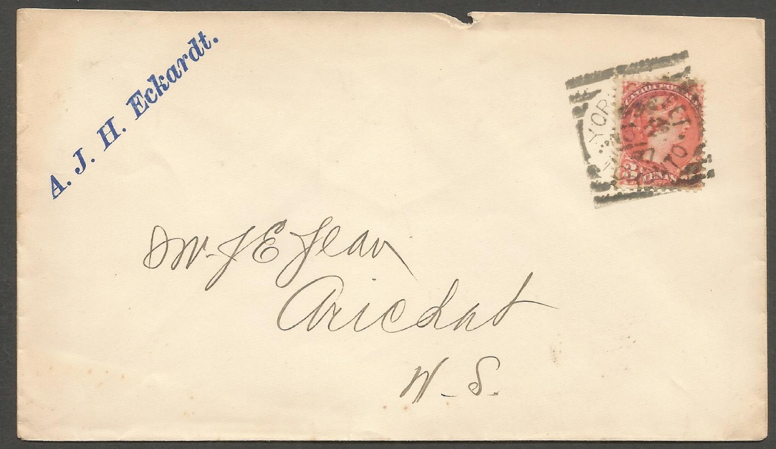 1897 Small Queen Cover 3c Squared Circle York Street Toronto Ont to Arichat NS