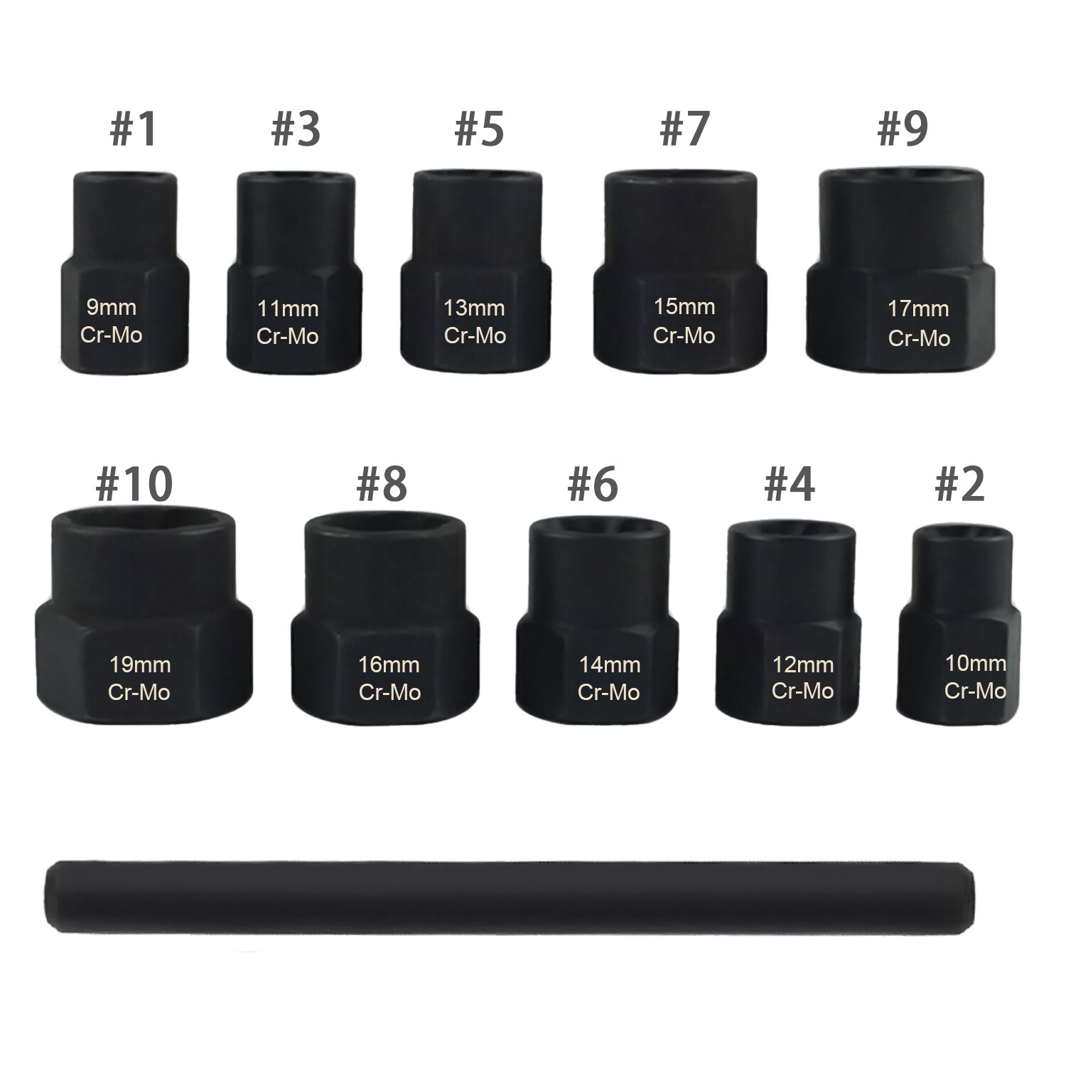 11 PCS Damaged Lug Nut Lock Remover Twist Socket Set Screw Extractor Tool 9-19mm