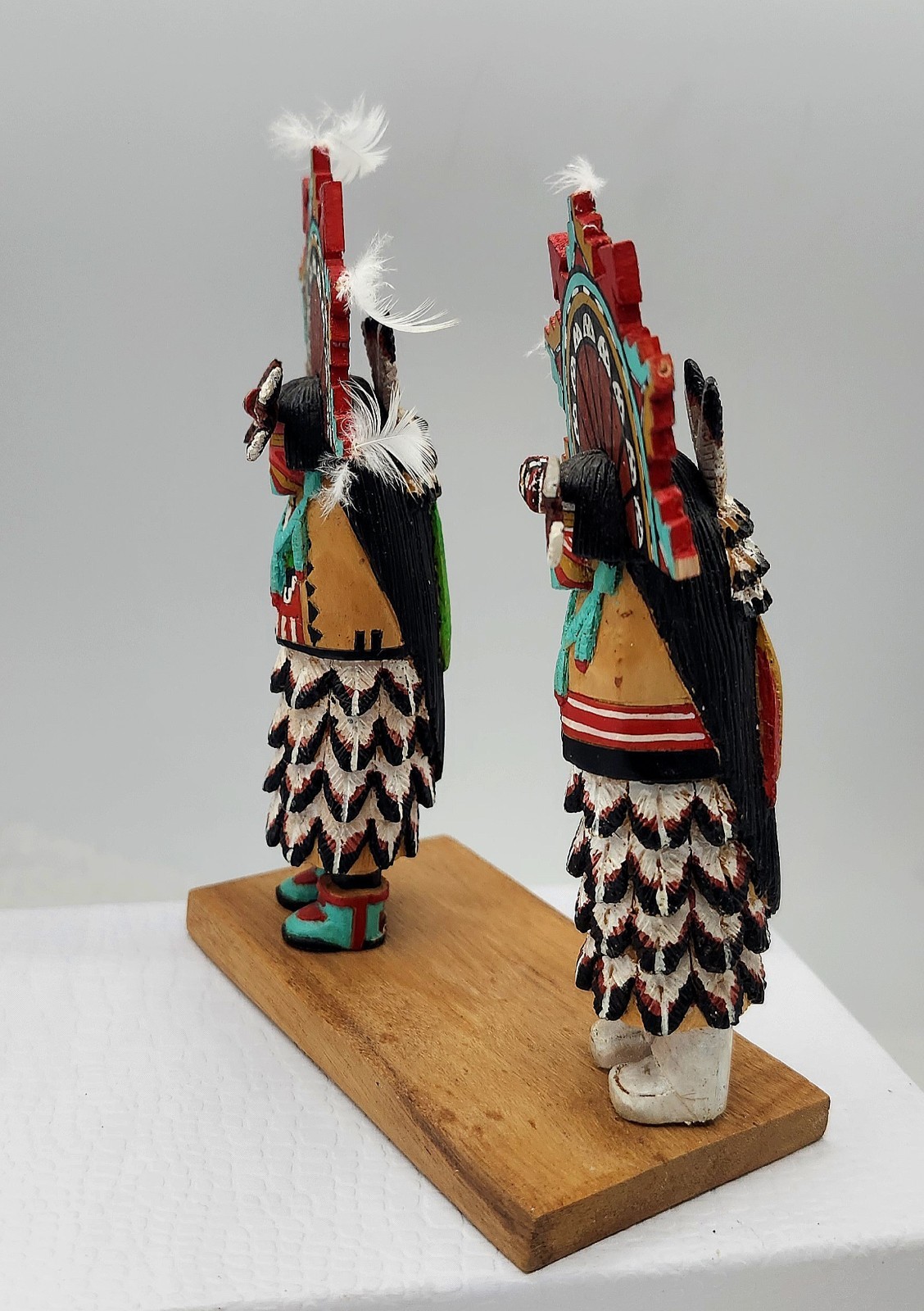 Vtg Wood Native American Hopi Salako Taka & Mana Kachina Figures M. Poseyesva Jr