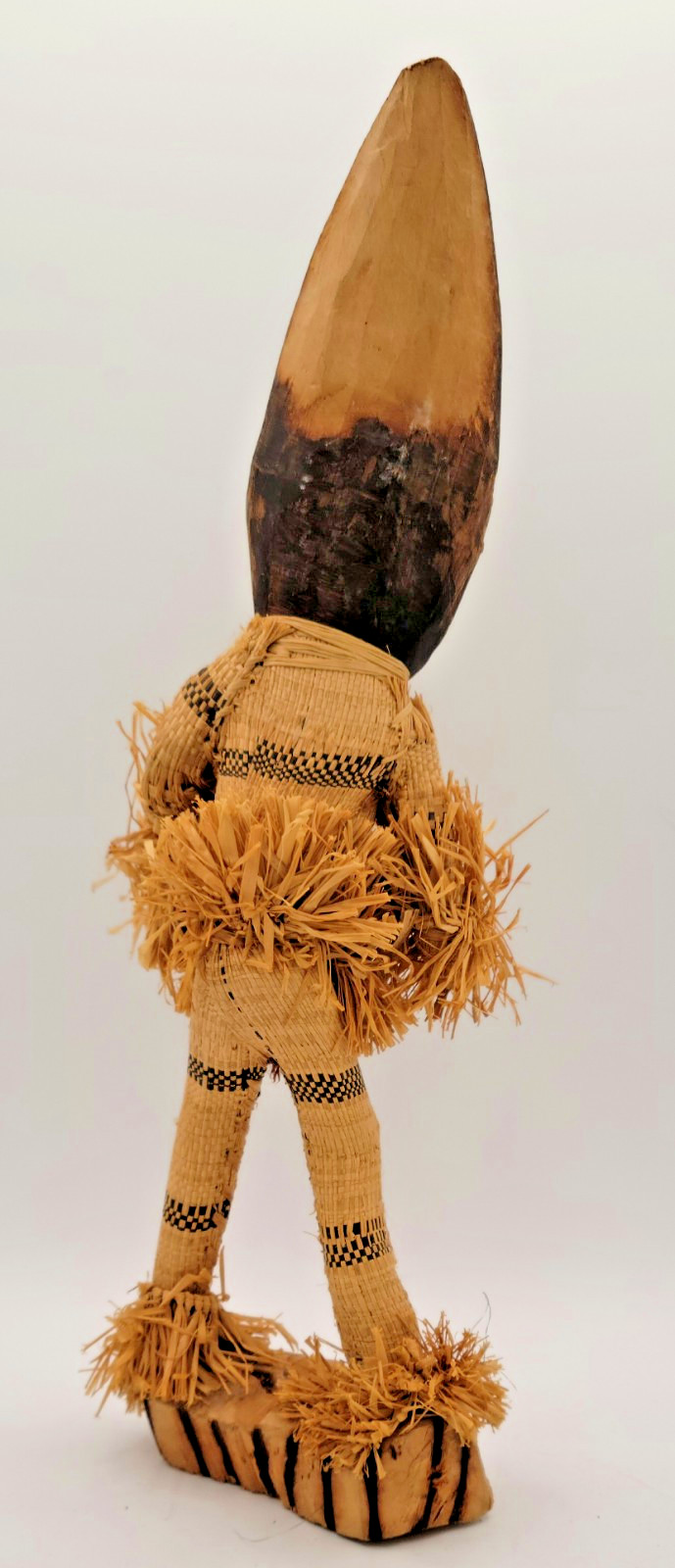 African Pende DRC Minganji Wood & Woven Masquerade 17" Statue Doll Figure VTG