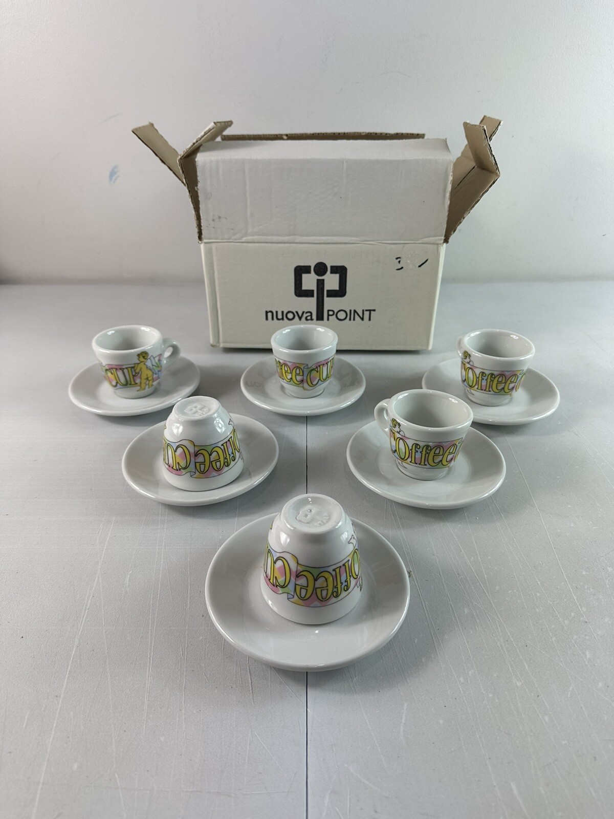 New! NUOVA POINT Espresso Set of 6 Cherub Angels Cups & Saucers Made In Italy
