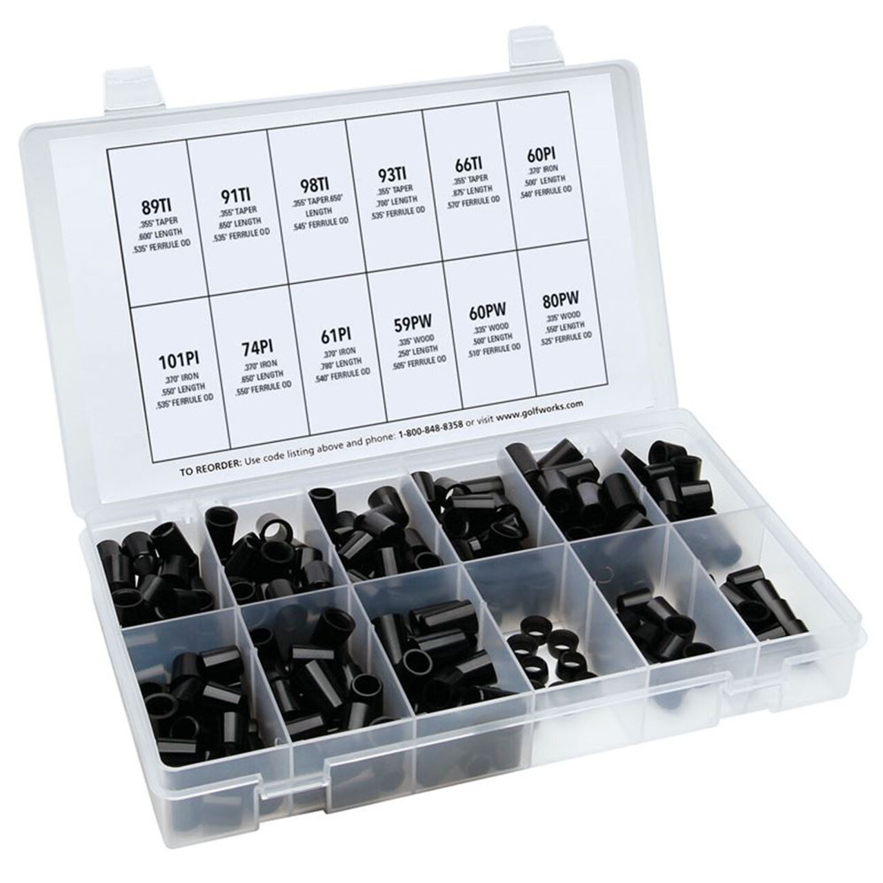 The GolfWorks Black Ferrule Kit 252pcs Iron & Wood Pre-Washed 19° Countersink
