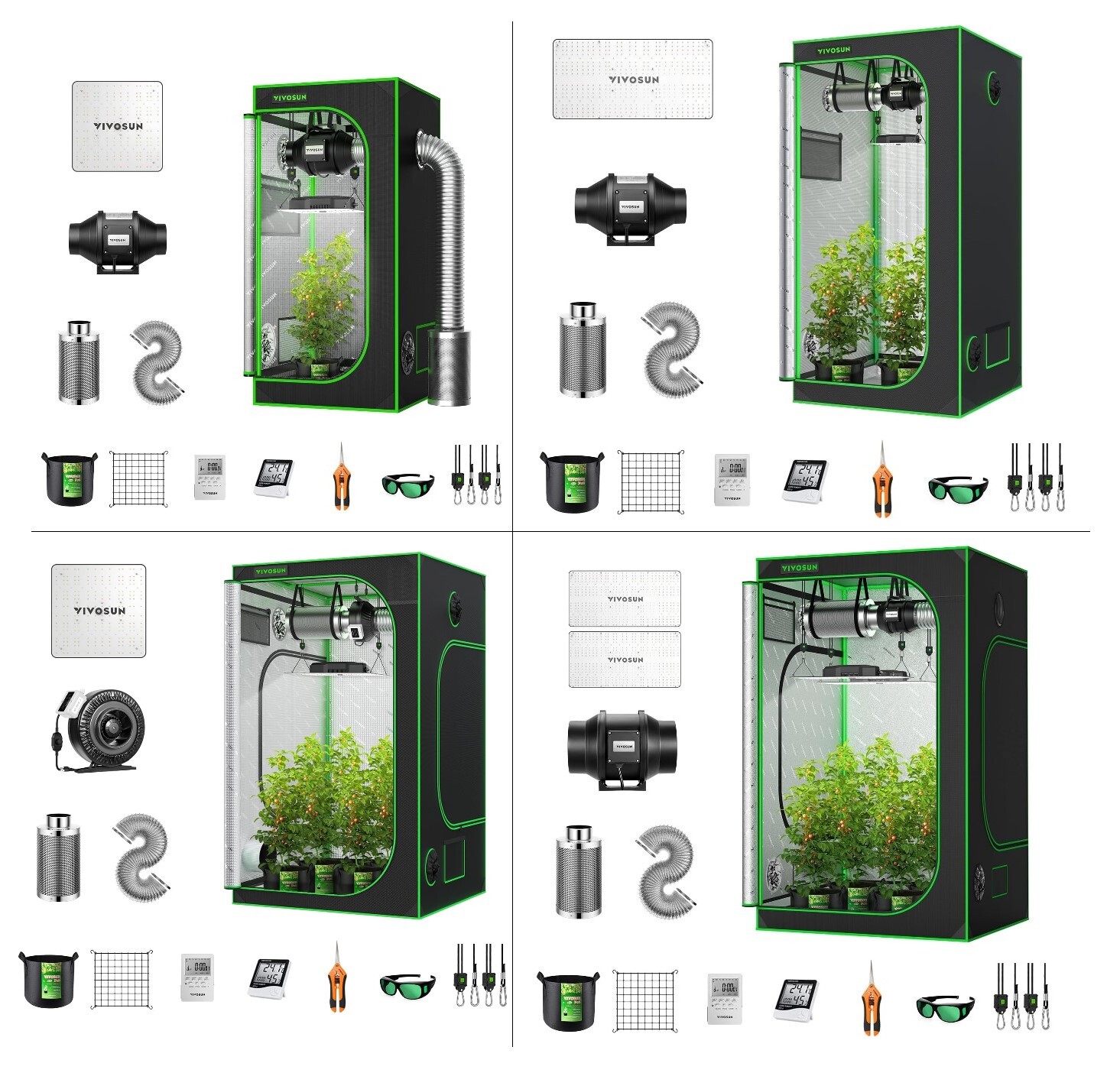 Vivosun 2x2 3x3 4x4 Complete Grow Tent Kits w/ LED Grow Light Ventilation System