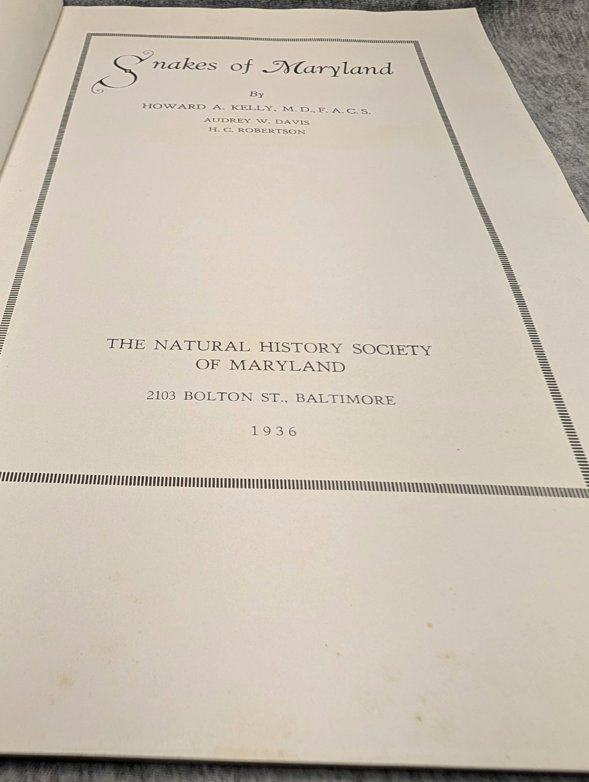1936 Snakes of Maryland Illustrated Book Howard Kelly Color Plates 1st Edition