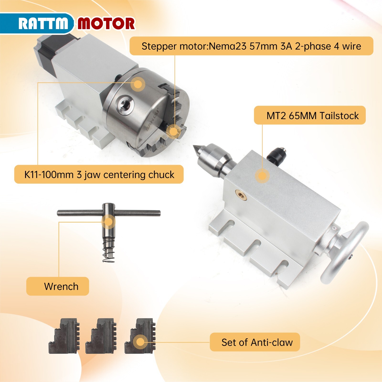 【US】CNC 4th Axis Rotational A Axis 3 Jaw 100mm No Backlash Harmonic Gearbox 50:1