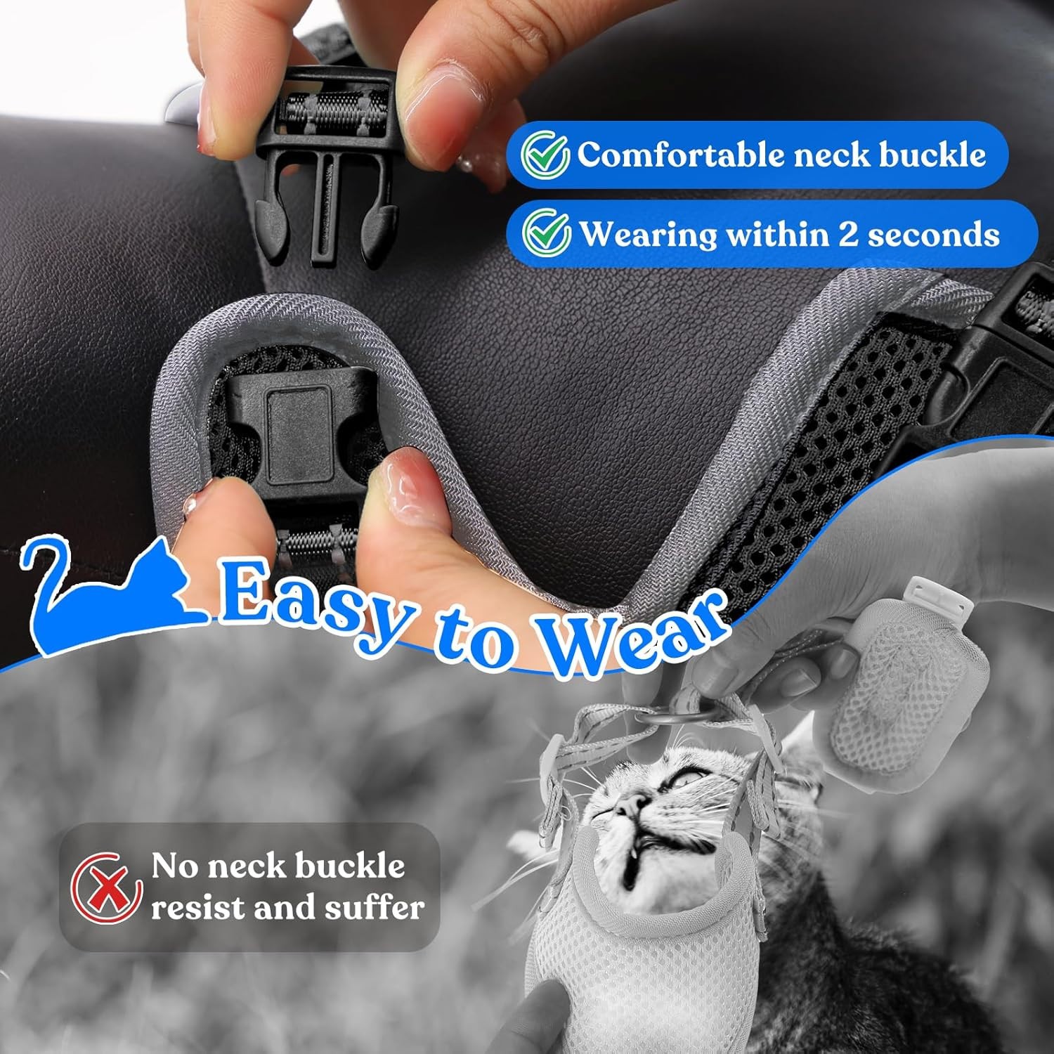 HBN Cat Harness and Leash Set for Walking, Escape Proof Soft Adjustable Vest