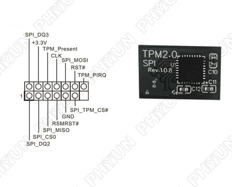 TPM 2.0 Security Module For Asrock 14 Pin SPI TPM2.0 Motherboard For Windows 11