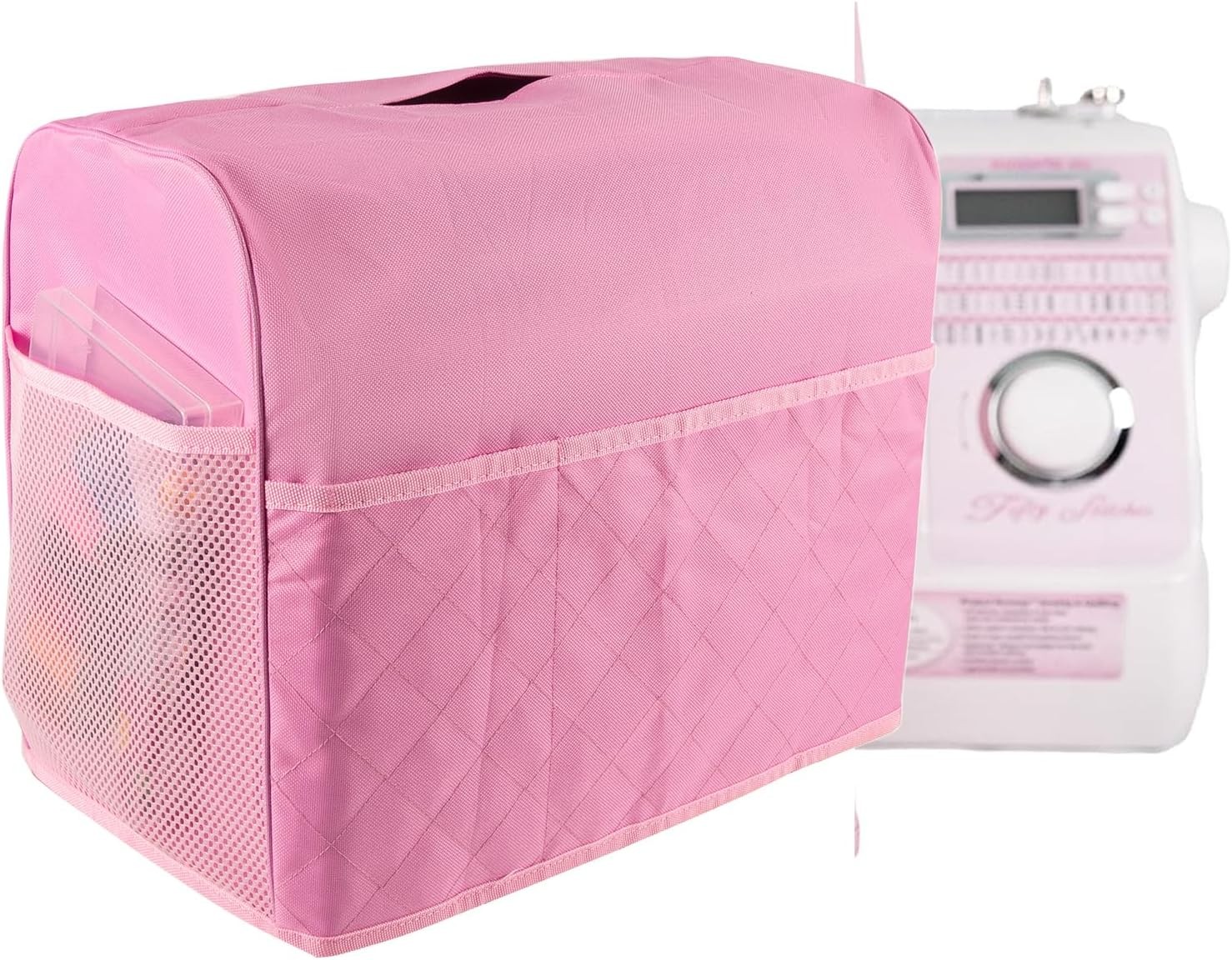 Portable Pink Sewing Machine Carrying Case with Front Pocket for Accessories