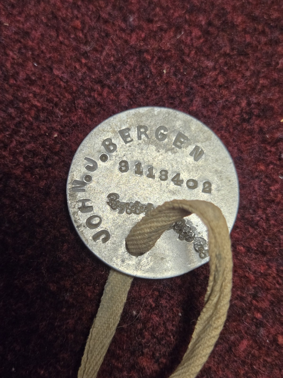 Important Old Rare John J Bergen Pottsville PA WWI WWII US Soldier ID dog tag