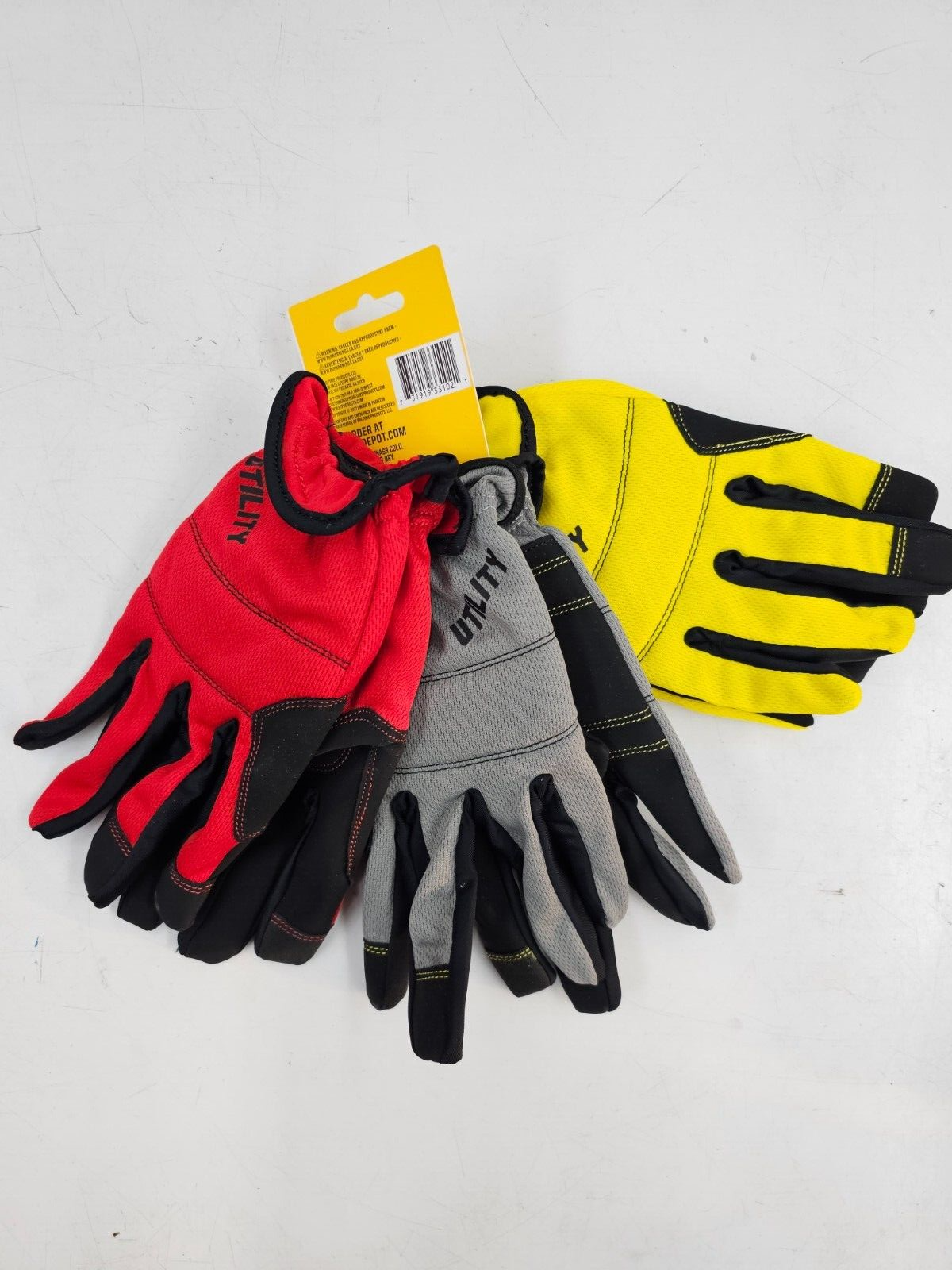 Firm Grip Tough Working Gloves Size Large 3 Pack ~ Red, Yellow, Gray
