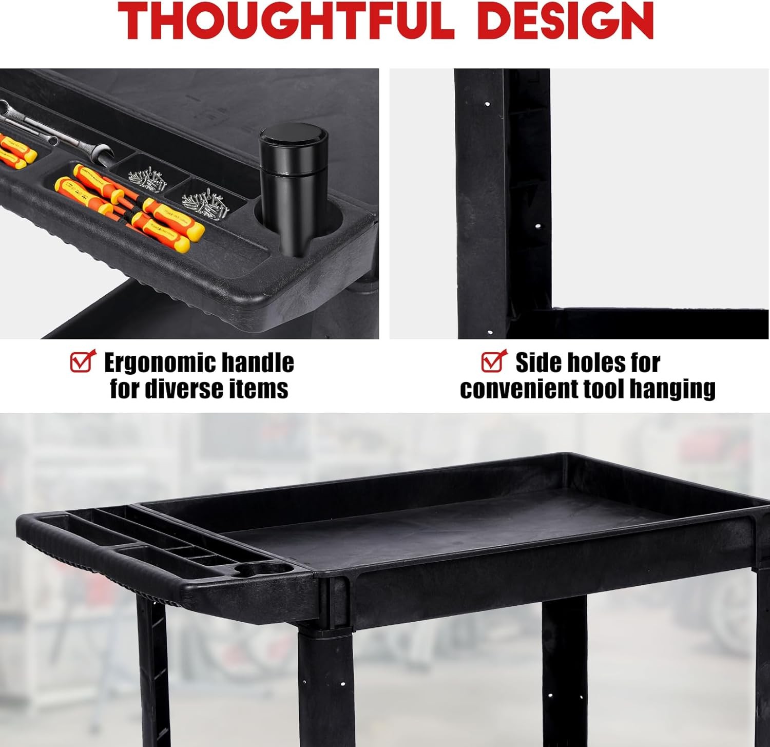 Utility Service Cart 2 Shelf 550 LBS Plastic Rolling Utility Cart with Wheels