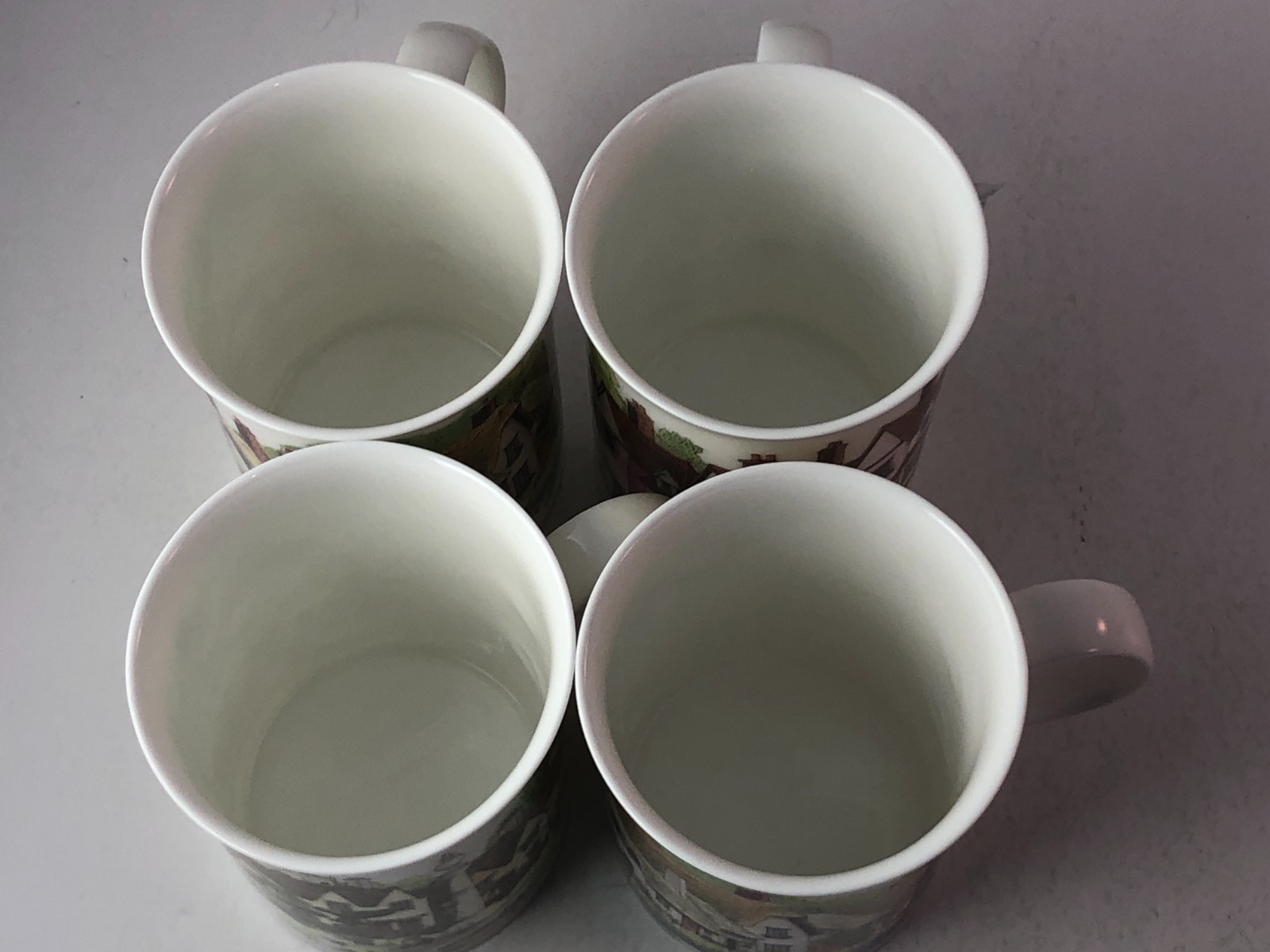 Set of 4 Dunoon Village Greens Bone China Coffee Cups Mugs Sue Scullard England