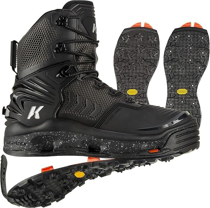 KORKERS River Ops w/Vibram & Studded Vibram Soles, Color: Black/Cool Grey, 9
