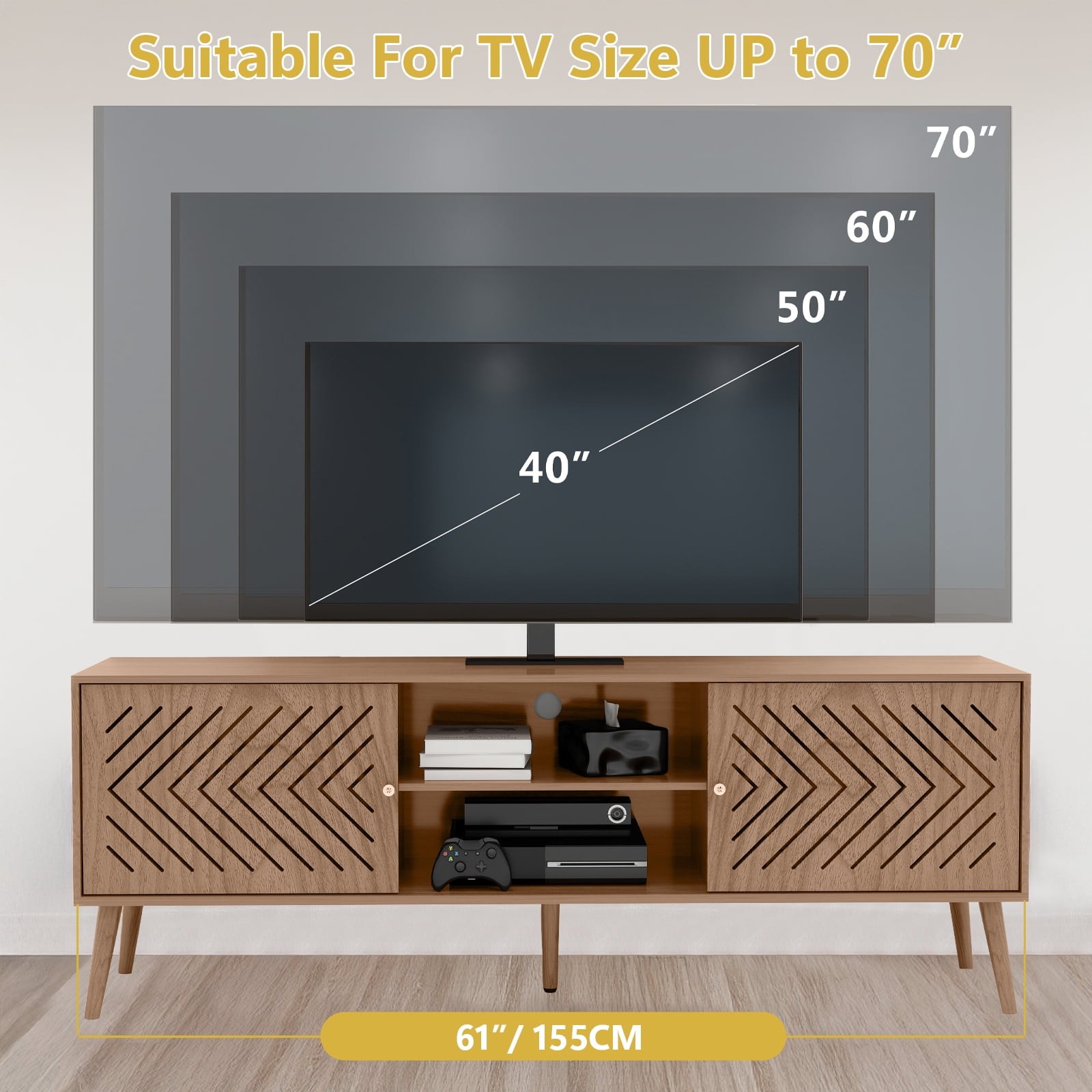 TV Stand Cabinets Modern Entertainment Center with Storage for TV up to 70 Inch