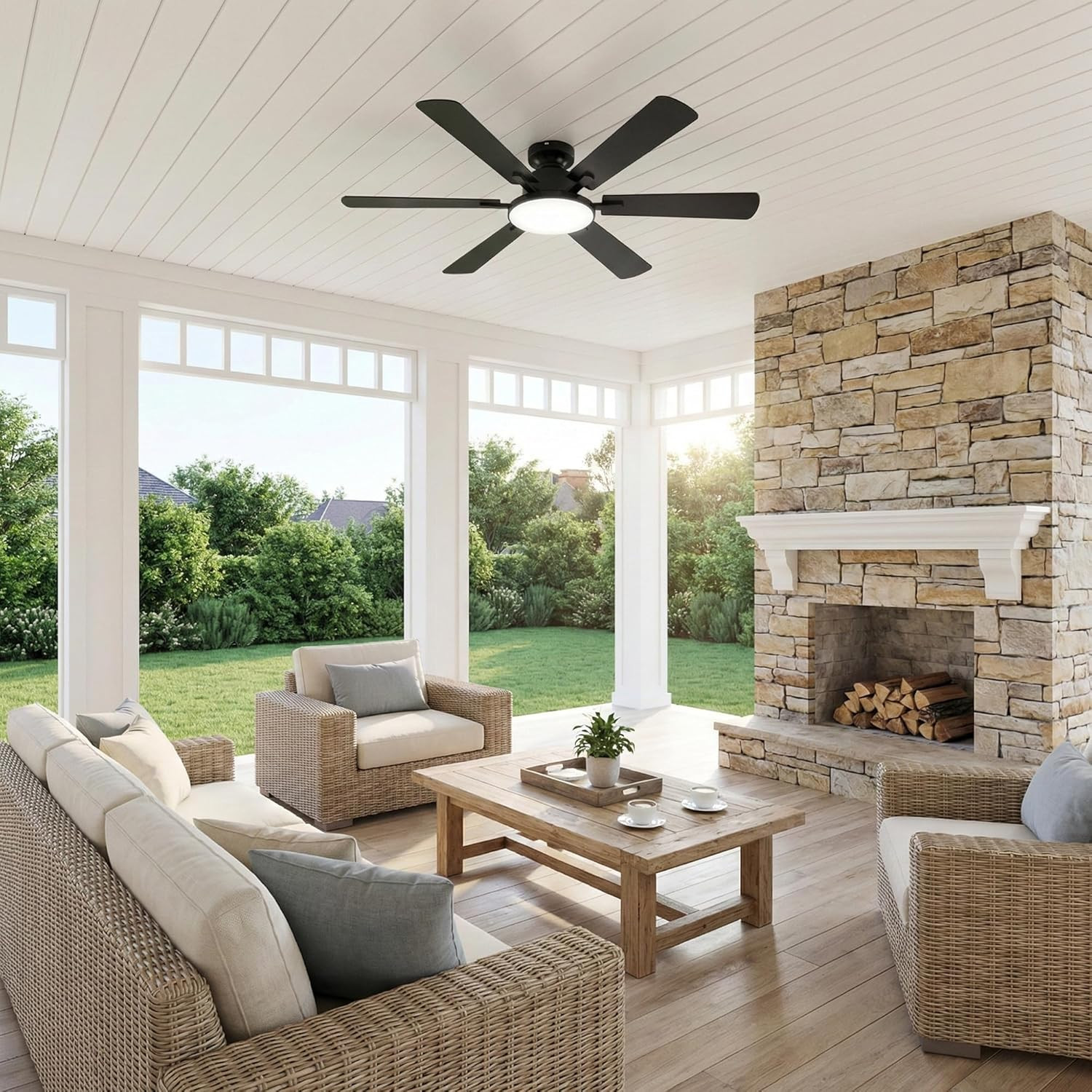 52 Inch Ceiling Fans with Lights, Upgraded 6 Blades Ceiling Fan with Light Remot