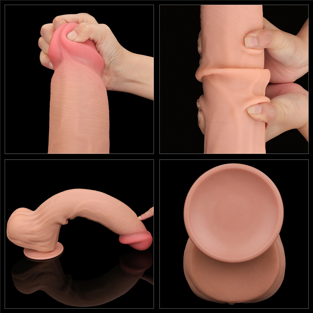 Lovetoy 14" Sliding Skin Dildo Dual Layer Dildo Dong, Realistic Feel, 14 inch