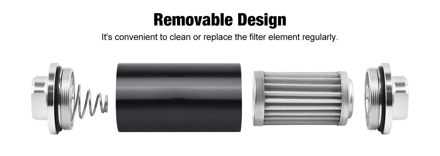 High Flow Inline Fuel Filter 100 Micron Cleanable 6AN 8AN 10AN Adapter Universal