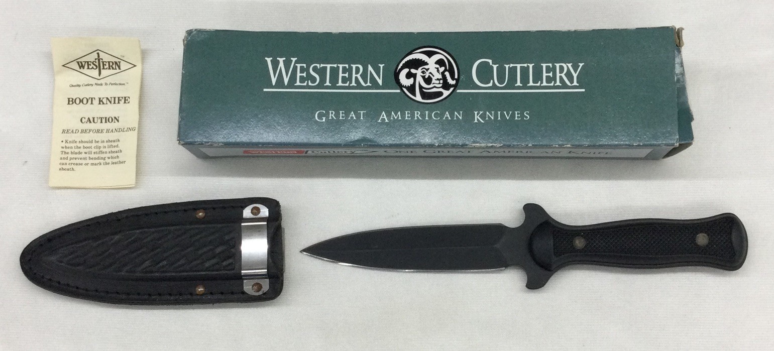 Western Cutlery Boot Knife 777 W/Sheath, Double Edge, Box, Paper, Preowned