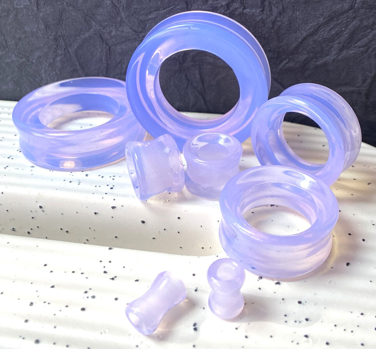PAIR Lavender Opalite Double Flare Tunnels Stone Glass Plugs Earlets Gauges