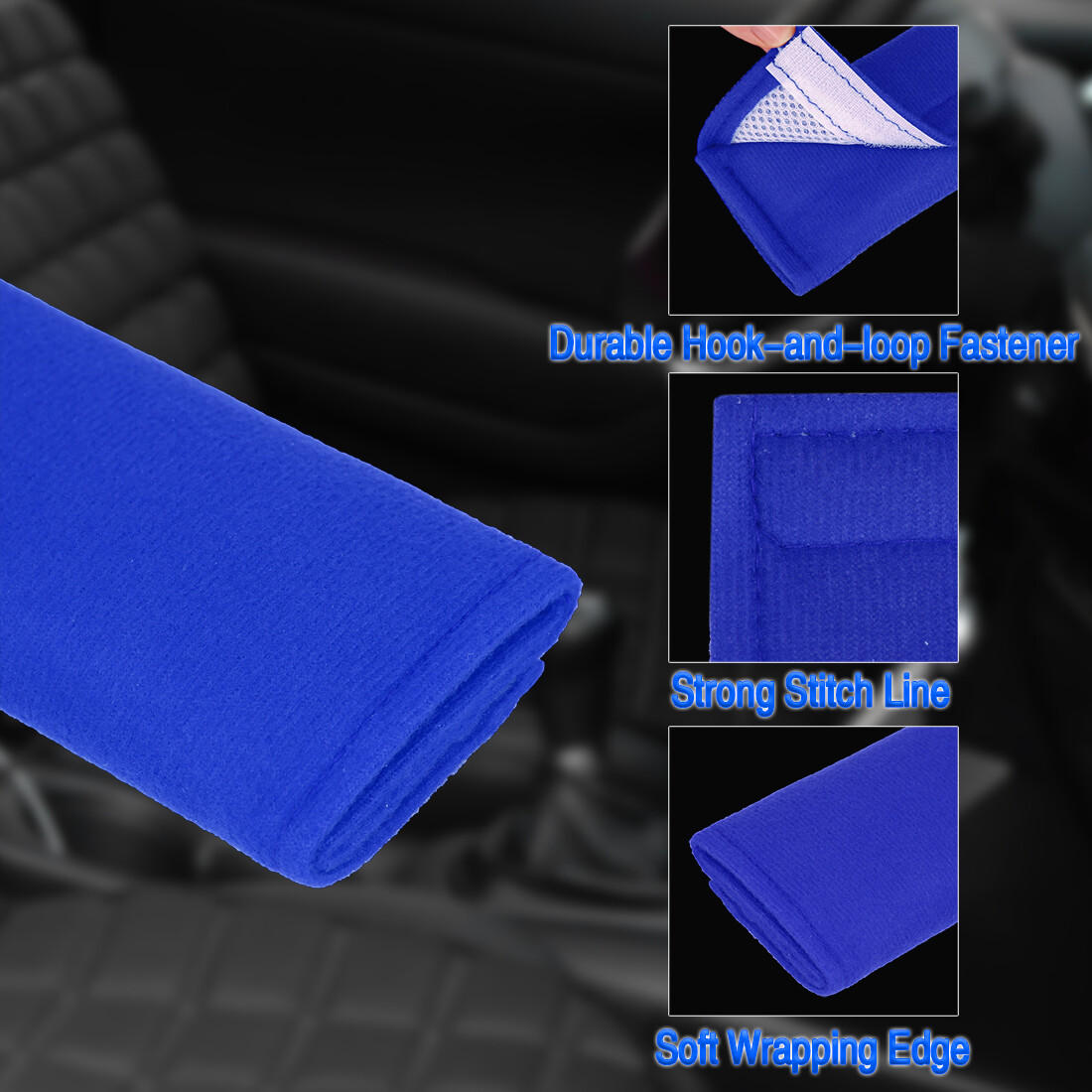 Universal Pack (4) Seat Belt Cover Shoulder Pad Strap Protector Blue