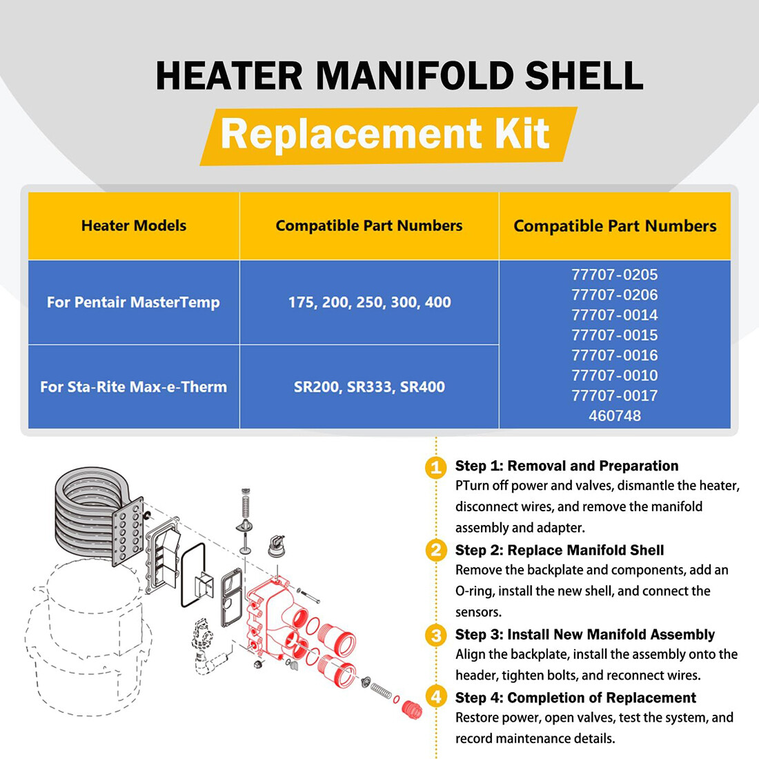 77707-0206 Pool Heater Manifold Body for Pentair MasterTemp,Sta-Rite Max-e-Therm