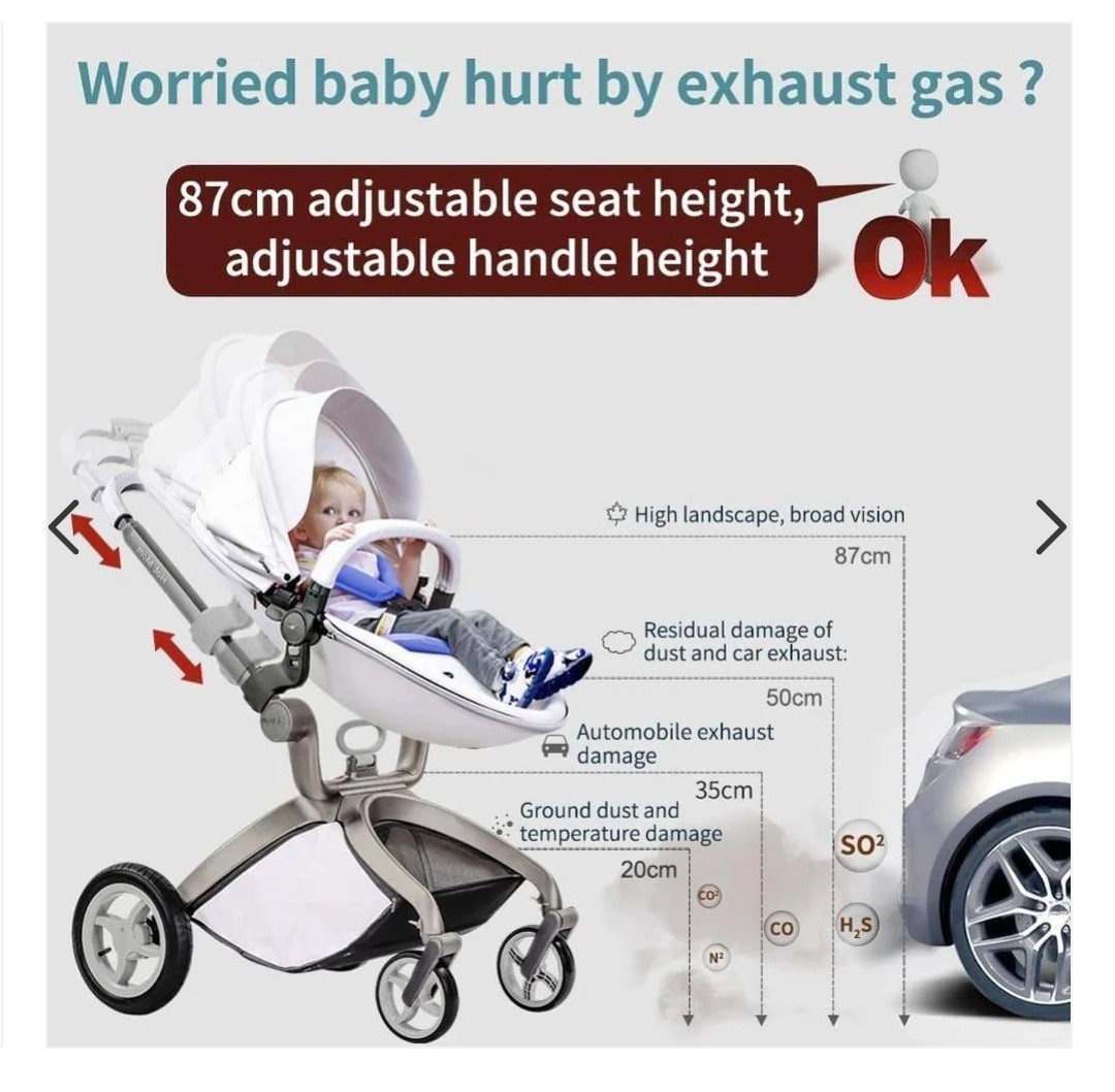 Hot Mom 2-in-1 Baby Stroller Grey with 360° rotation PU leather New