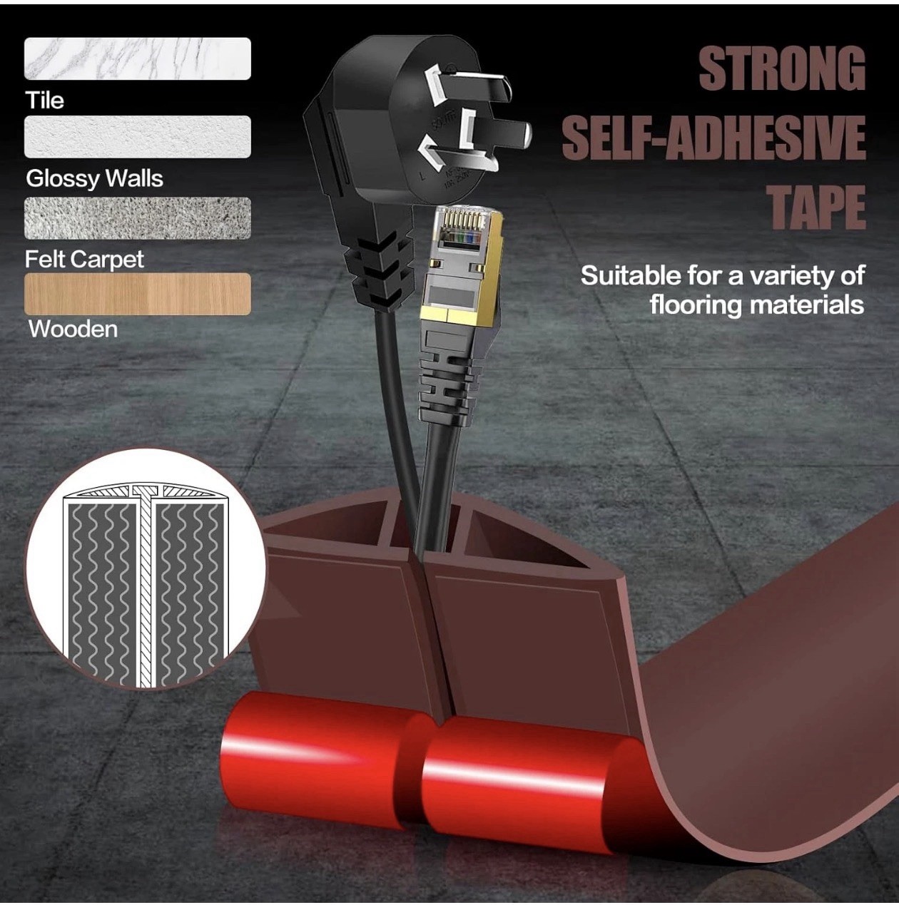 10Ft Floor Cord Cover Self Adhesive Cord Hider Floor 10Ft Floor Cable Protector