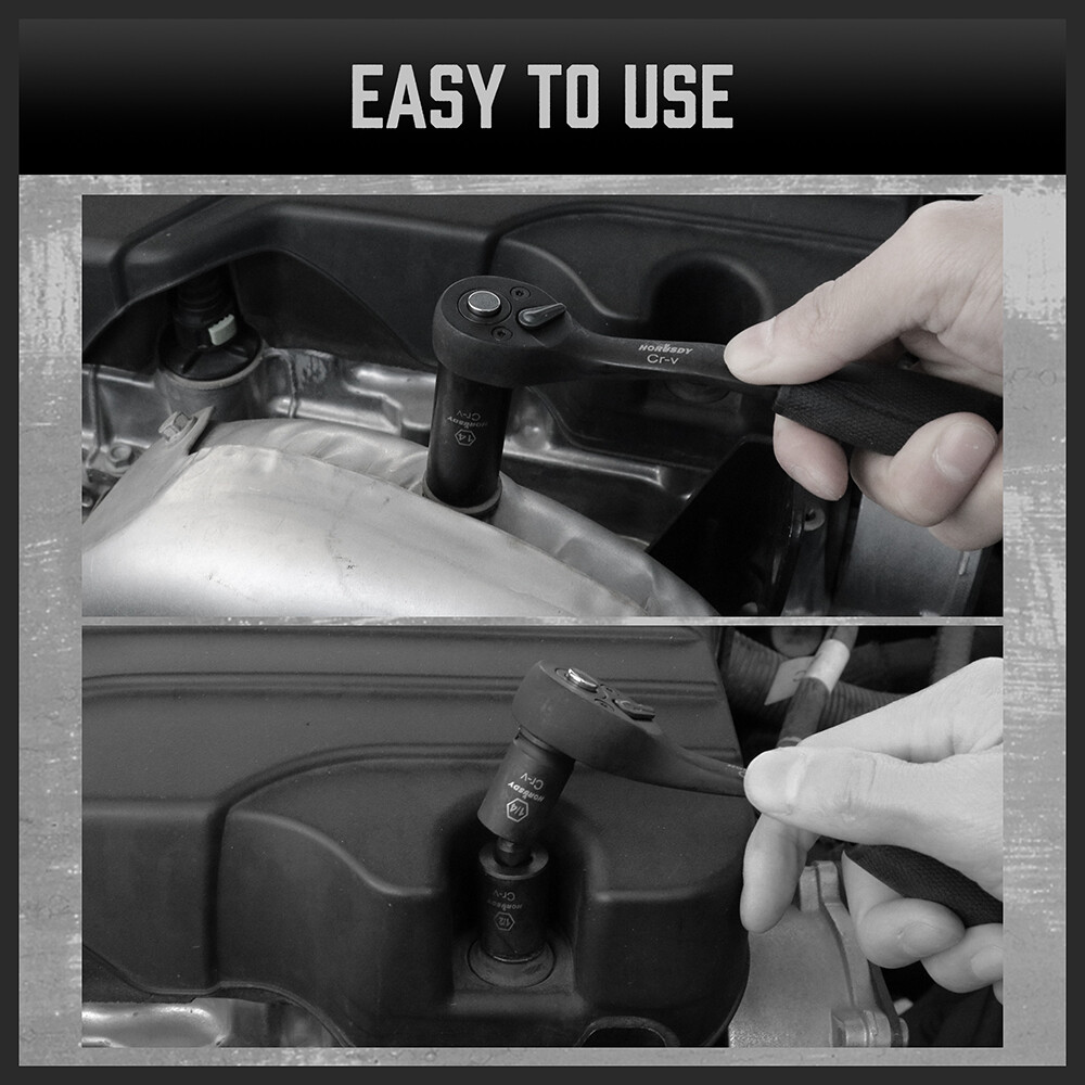 56PC 1/4" Drive Shallow & Deep 6-Point Socket Set Extension Bar Universal Joint