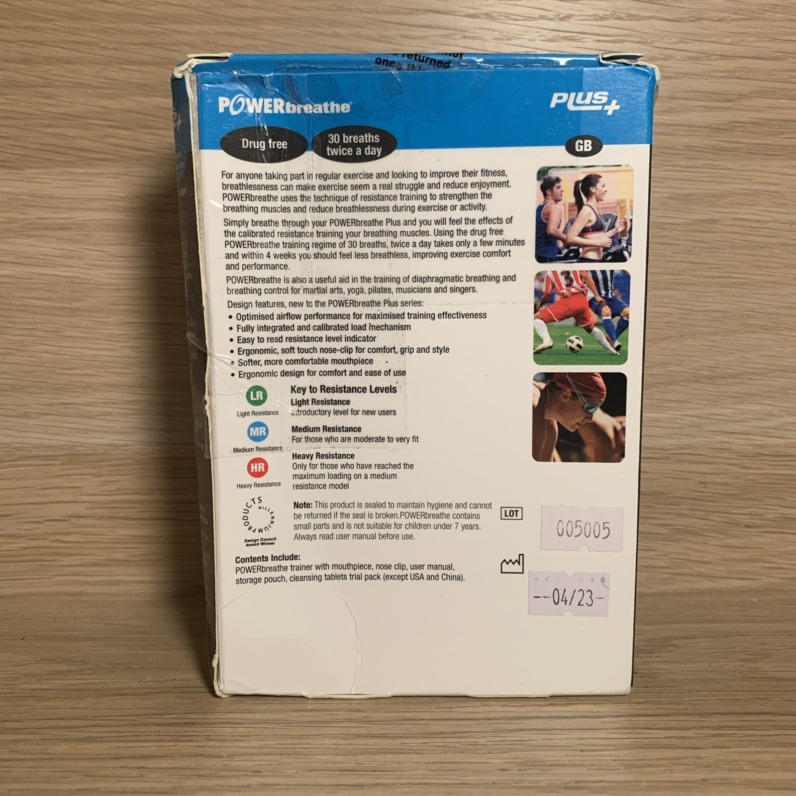 POWERbreathe Plus Medium Resistance Breathing Muscle Trainer Blue NEW OPEN BOX