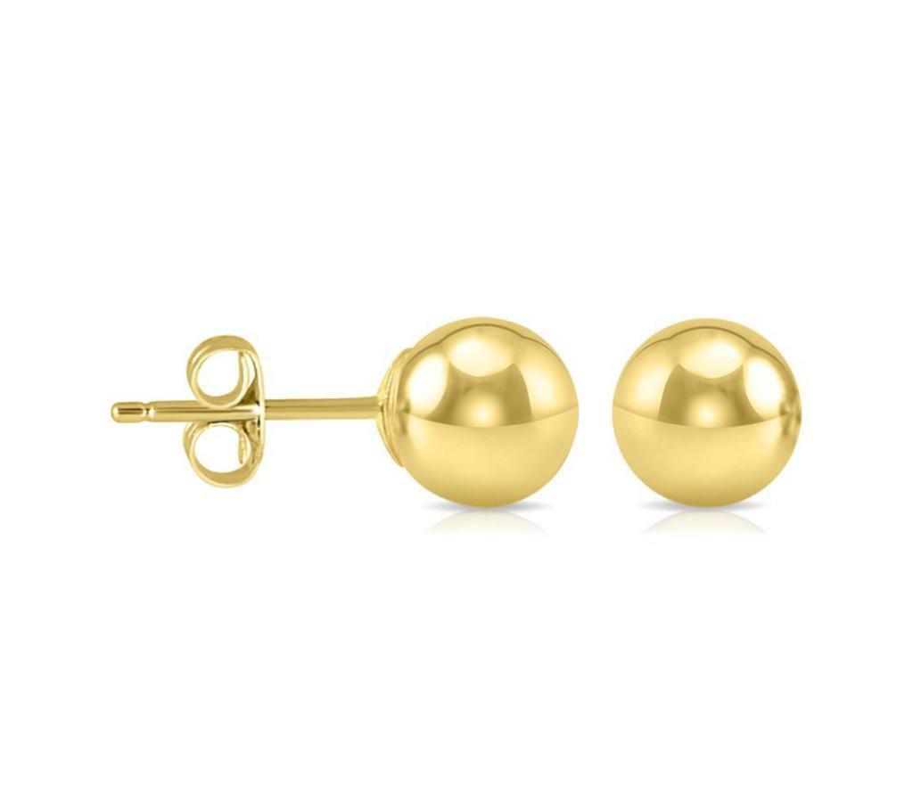 14K Solid Yellow/White Gold Ball Stud Earrings- Pure Gold 3MM To 11MM