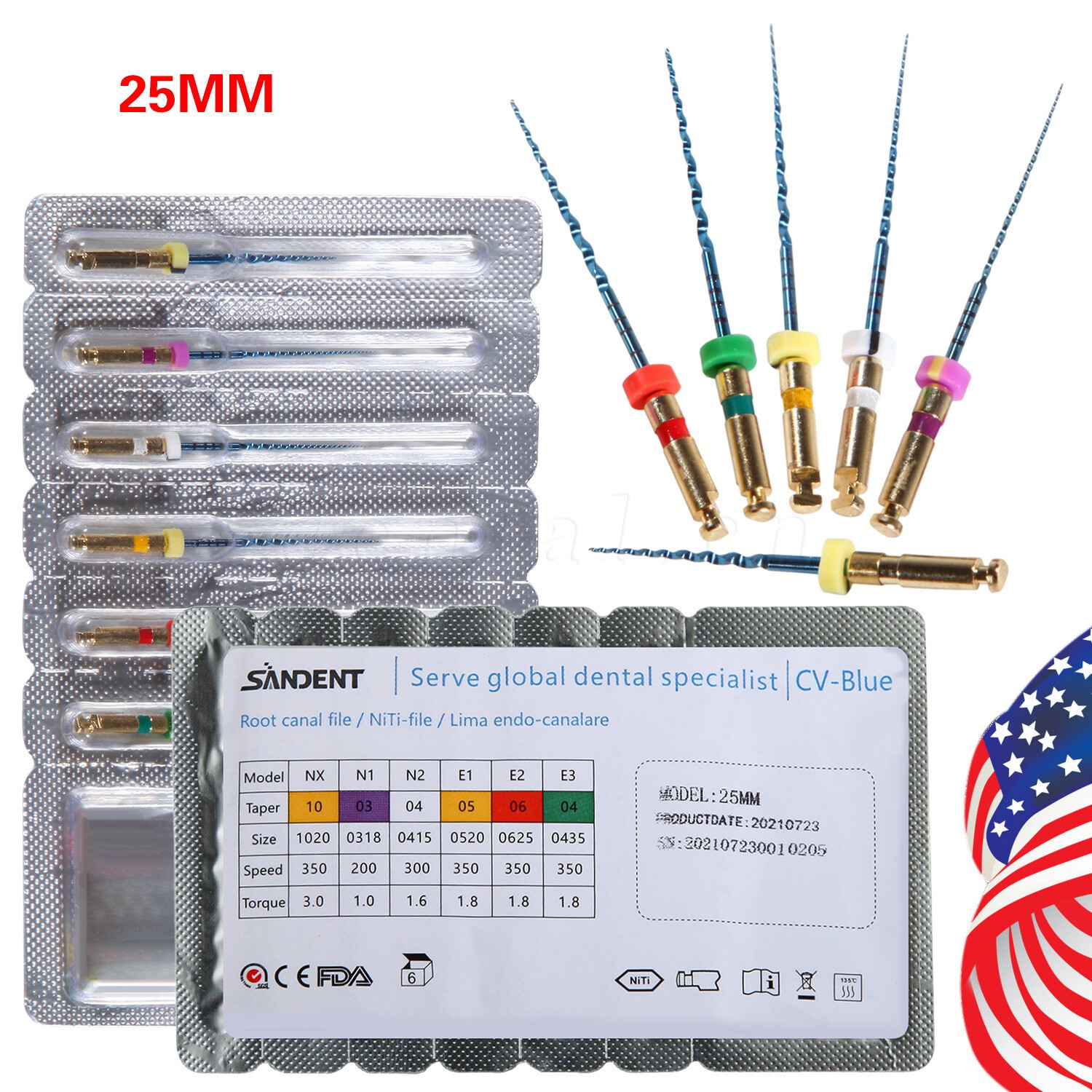 6pcs Dental NiTi Super Files Rotary Tip Endodontic Endo Motor Root Canal 25MM