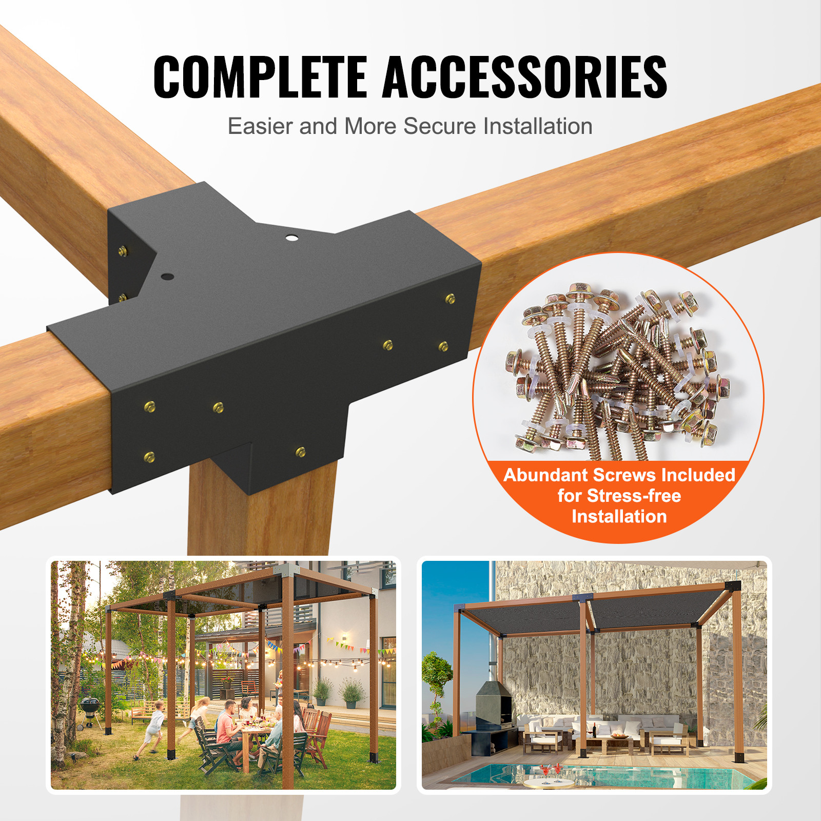 VEVOR 4''x4'' Pergola Bracket Kit inner 3.6x3.6 4-Way Woodworks DIY Post 2 pcs