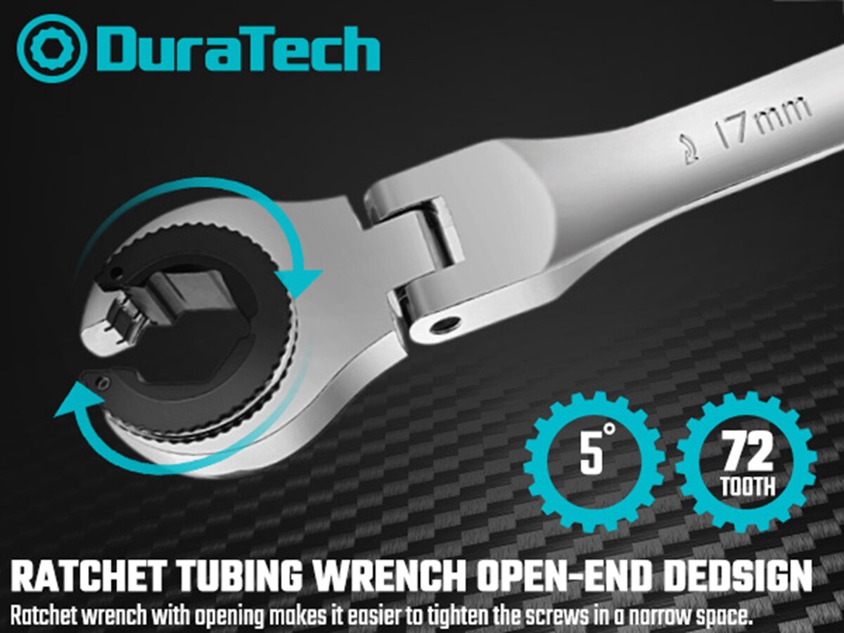 DURATECH 6-Pieces Open Flex-head Ratcheting Wrench Set 10-17mm Tubing Wrench Set