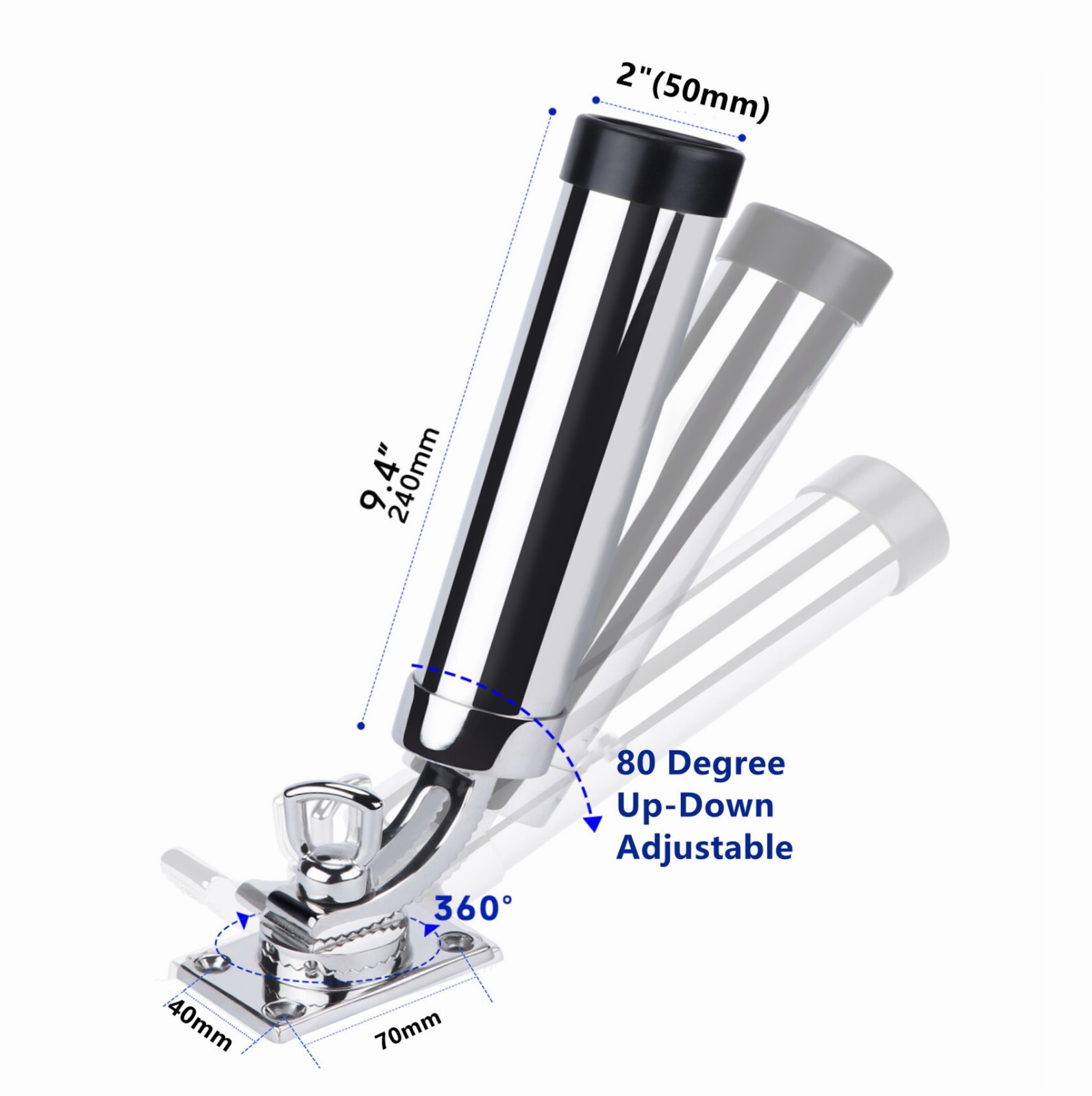 Pair Fishing Rod Holder Boat 316 Stainless Steel Deck-Mount 360° Adjustable