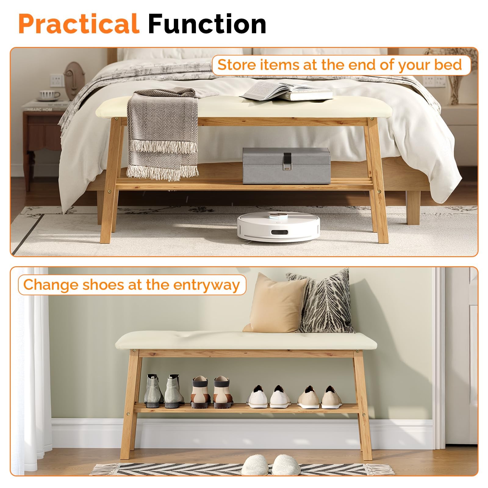 Padded Solid Wood Dining Bench 39" Wooden Bench for Entryway Bedroom Kitchen